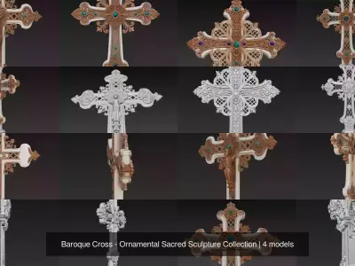 Baroque Cross - Ornamental Sacred Sculpture Collection 3D Model Pack