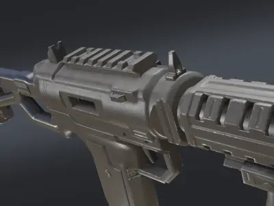 Submachine gun Low-poly 3D model 2