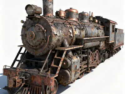 Realistic Full Rusted Steam Locomotive 3D Model Low-poly 3D model purchase