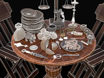 Small Round Cluttered Table Low-poly 3D model