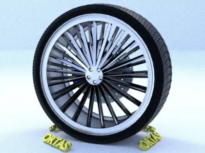 ORTAS CAR RIM 64 GAME READY RIM TIRE AND DISC 3D model