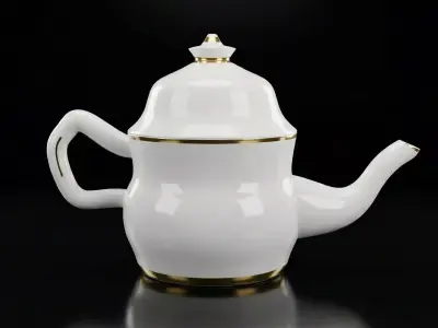Elegant Moroccan White Porcelain Teapot with Gold Trim Free low-poly 3D model