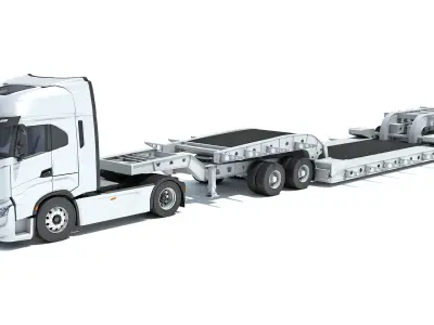 Heavy Truck with Lowboy Trailer 3D model purchase