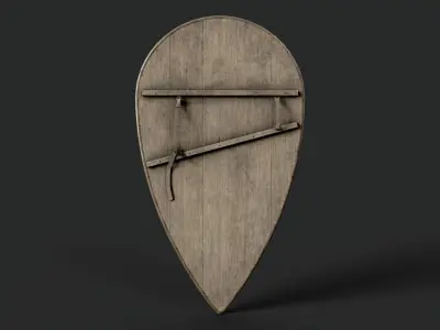 Slavic kite leather shield-painted black with spiral symbol Low-poly 3D model