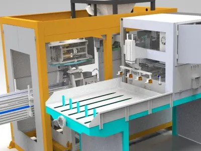 Packaging scale and automatic bagging for open pocket woven bag 3D model