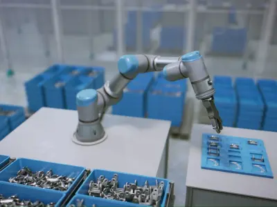 Industrial Robot Scene with Baskets Animated Low-poly 3D model