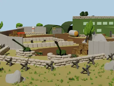 Low poly Military Base Low-poly 3D model