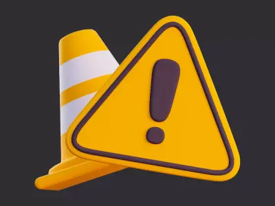 Low Poly Caution Sign and Cone 3D model