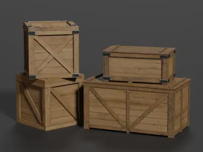 Wooden Crate Small Pack 3 PBR 4 Low-poly 3D model