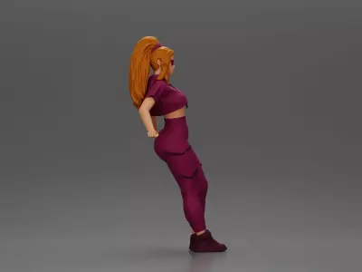 woman in sportswear and sunglasses leaning on the car stylishly 3D print model