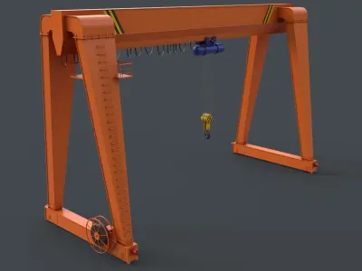 PBR Single Girder Gantry Crane V2 - Orange Low-poly 3D model