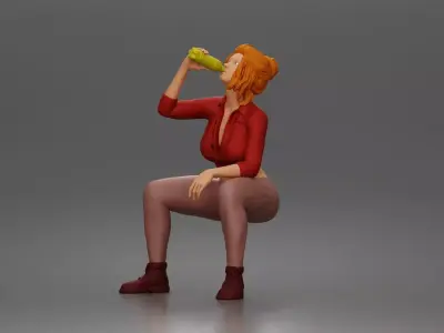 girl sitting drink during short peaceful break 3D print model