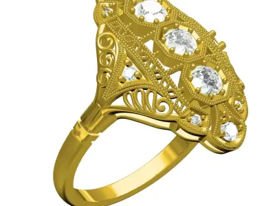Antique Art Deco Filigree Engagement Ring 2 3D print model