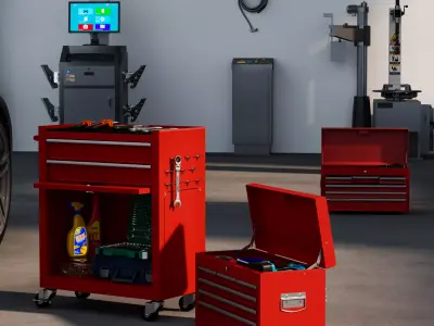 Professional Red Rolling Tool Chest 3D model