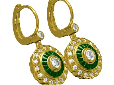Antique Round and Baguette Diamond Art Deco Earring 3D print model