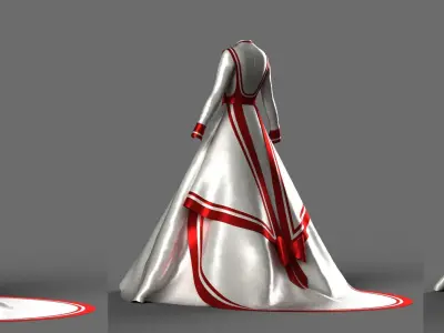 Victorian 1860 s Red White Satin Dress model 1 - A pose 3D model