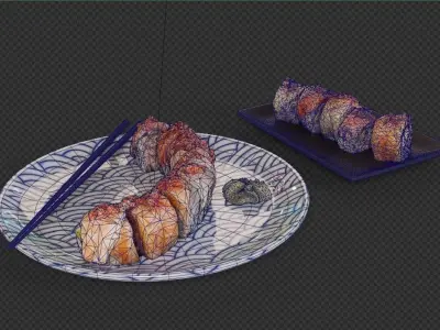 Rainbow Roll Sushi - Scene Prop 3D model