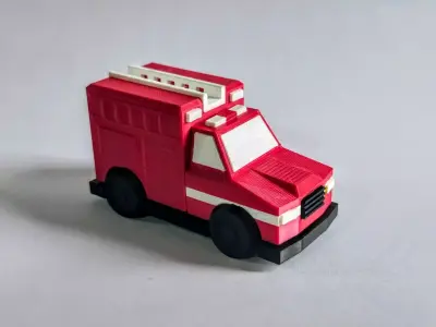 3d printed fire truck multicolor with rotating wheels and ladder 3D print model