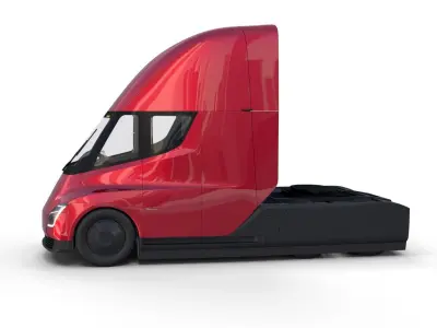Tesla Truck with Chassis and Interior Red 3D model