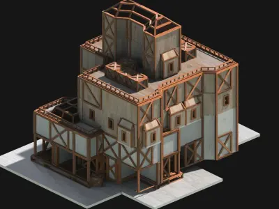 Medieval Low Poly Building Castle Wooden Village Stone House 24 Low-poly 3D model