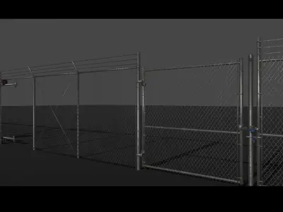 Chainlink Fence Modular Set Low-poly 3D model