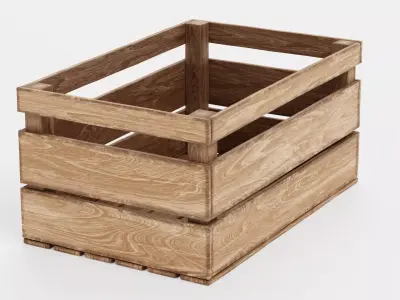 Wooden Box V2 - Open Slatted Storage Crate 3D model