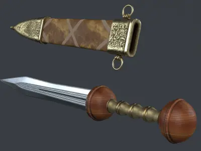  Steel sword and scabbard Low-poly 3D model