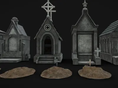 Cemetery Crypts Low-poly 3D model