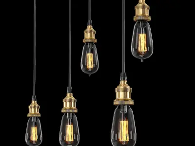 FACTORY FILAMENT BARE BULB RECTANGULAR PENDANT 3D model