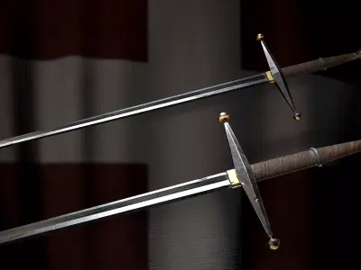 Medieval battle templar sword Game ready Low-poly 3D model