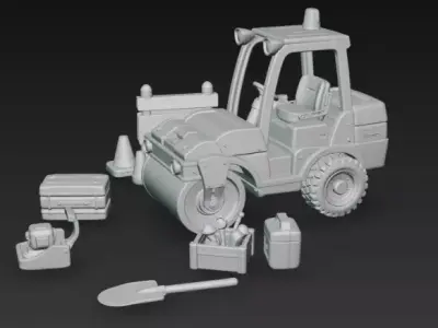 Mini Construction Road Roller - Stylized 3D Vehicle - PBR Low-poly 3D model