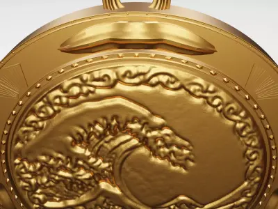 Hokusai - The Great Wave off Kanagawa Medallion high poly 3D model