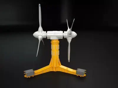 Tidal Power Double Turbine Low-poly 3D model