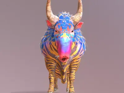 Mythical zebra COW EATING grass 3D model