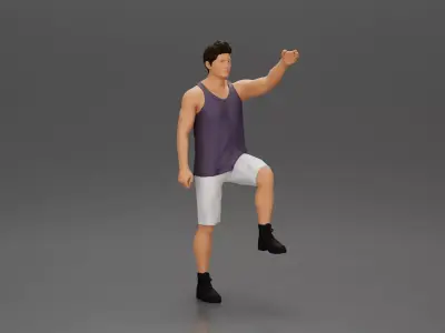 man in shorts and boots is climbing into the truck 3D print model