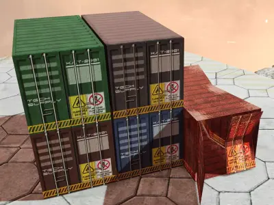 Industrial Containers Set 4 Colors 1 Damaged Low-poly 3D model