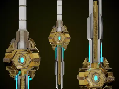 Golden Fantasy Sword game-ready Low-poly 3D model