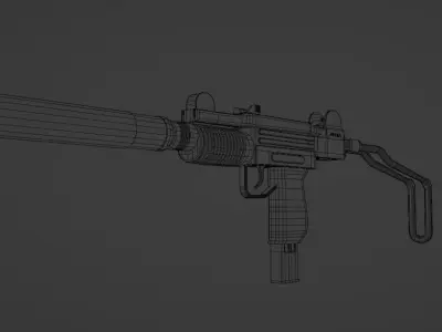 Mini UZI Suppressed Model Low-poly 3D model