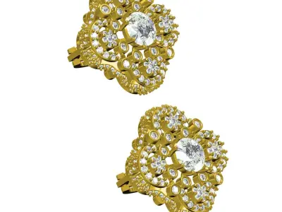 Antique Floral Design Art Deco Diamond Earring 3D print model