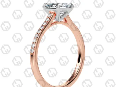 Ring 51 Asscher shape pave setting ring with gems 3D print model