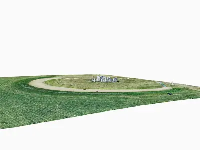 Stonehenge circular mound in middle of grassy field Low-poly 3D model