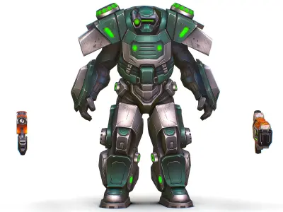 Cartoon Sci-Fi Cyborg Drone Sniper Soldier Low-poly 3D model 5