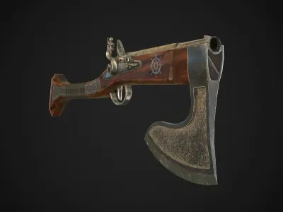 Flintlock Axe-Gun - model and textures Low-poly 3D model