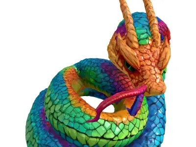 Rainbow Dragon Snake 3D Model Low-poly 3D model