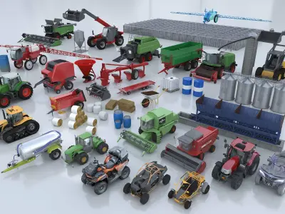 20 types of agricultural machinery 3D model