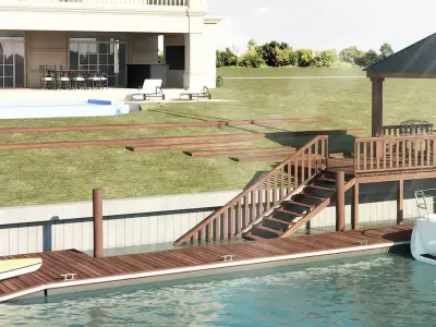 marina wooden gazebo with stairs 3D model