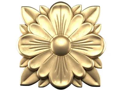 Golden Flower Ornament - 3D Decorative Flower Free 3D model