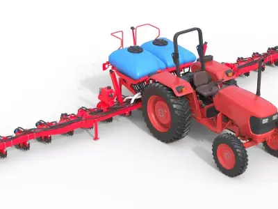 Generic Farm Tractor and Trailed Seed Drill  Low-poly 3D model