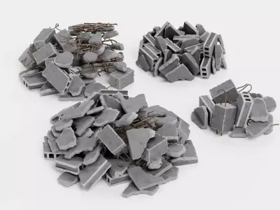 Piles of Debris - 4 Concrete Rubble Cluster Set 3D model