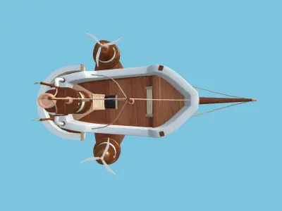 Cartoon Airship 05 - Wood Brown - Low Poly Ship Low-poly 3D model